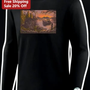 Blessings Stangs Long Sleeve Tee Christian Faith Sunset Lake Cabin Graphic Shirt available at our Los Angeles warehouse