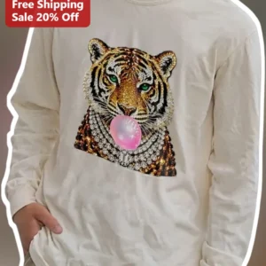 Blowing Bubblegum Tiger Long Sleeve Tee Hip Hop Streetwear Animal Graphic Shirt available at our Los Angeles warehouse