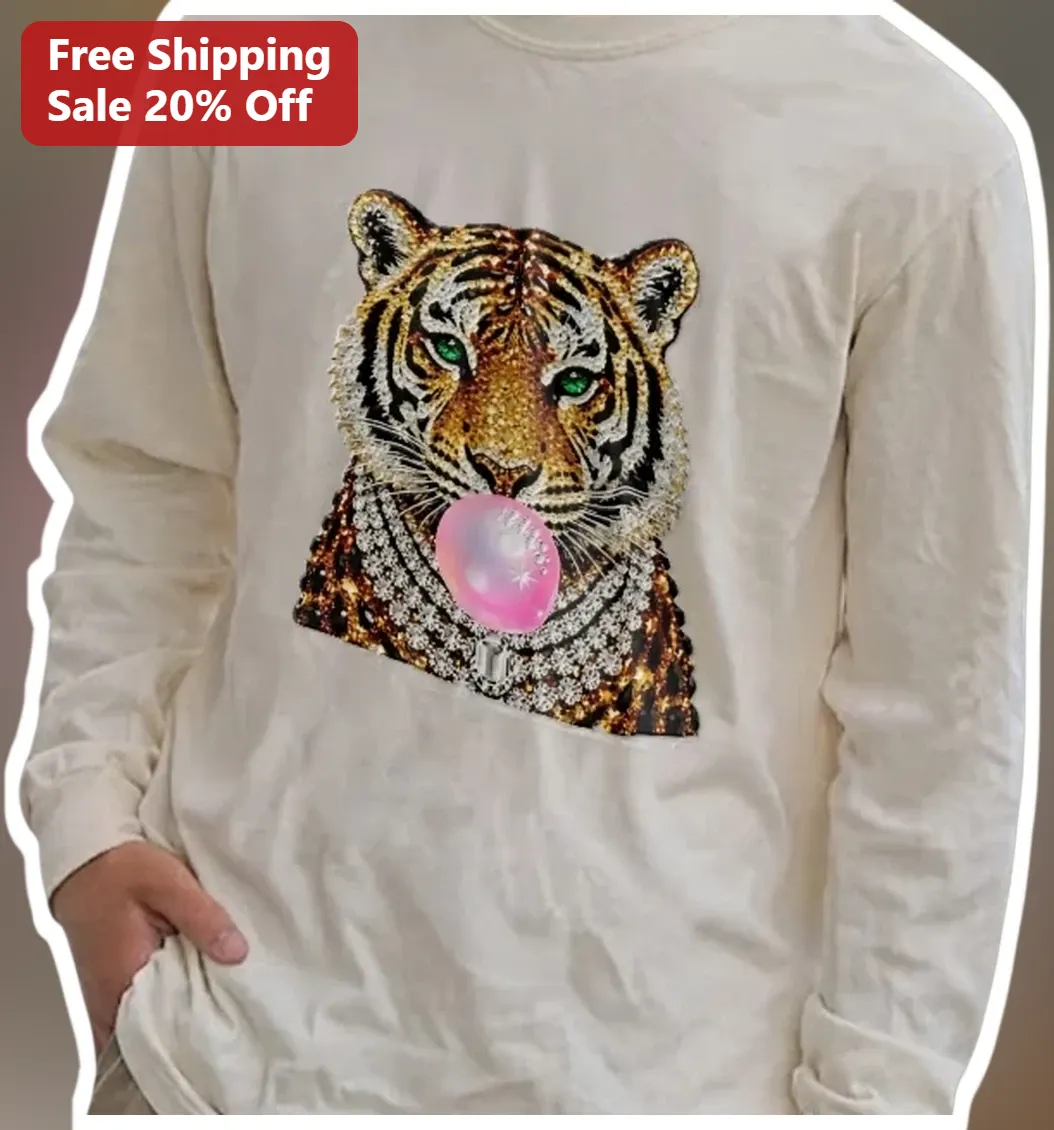 Blowing Bubblegum Tiger Long Sleeve Tee Hip Hop Streetwear Animal Graphic Shirt available at our Los Angeles warehouse