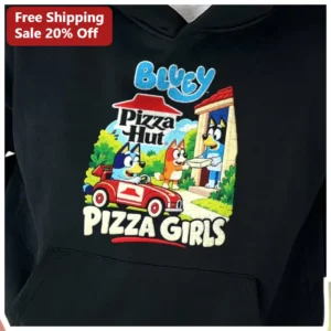 Bluey Pizza Girls Hoodie Bluey Bingo Cartoon Dog Graphic Pullover Sweatshirt for Kids available at our Los Angeles warehouse