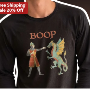 BOOP Medieval Knight Booping Dragon Long Sleeve Shirt Funny Fantasy D&D Apparel available at our Los Angeles warehouse