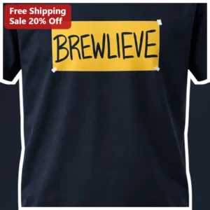 Brew Lieve Tee Funny Coffee Lover Graphic Shirt for Baristas and Caffeine Addicts available at our Los Angeles warehouse