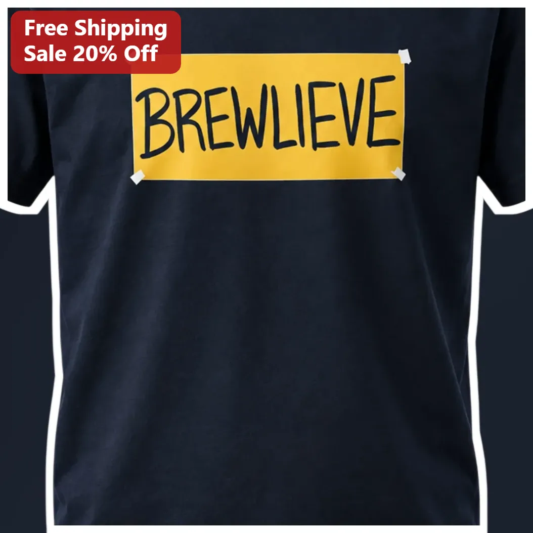 Brew Lieve Tee Funny Coffee Lover Graphic Shirt for Baristas and Caffeine Addicts available at our Los Angeles warehouse