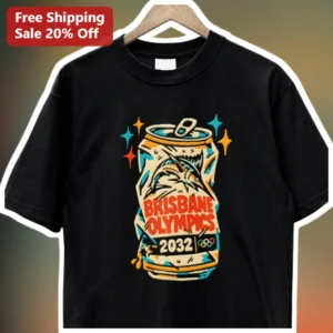 Brisbane Olympics 2032 Shark Can Graphic Tee Retro Pop Art Fan Shirt available at our Los Angeles warehouse