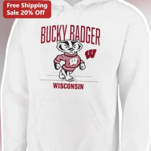 Bucky Badger Wisconsin Hoodie UW Madison College Sports Mascot Apparel Gift available at our Los Angeles warehouse