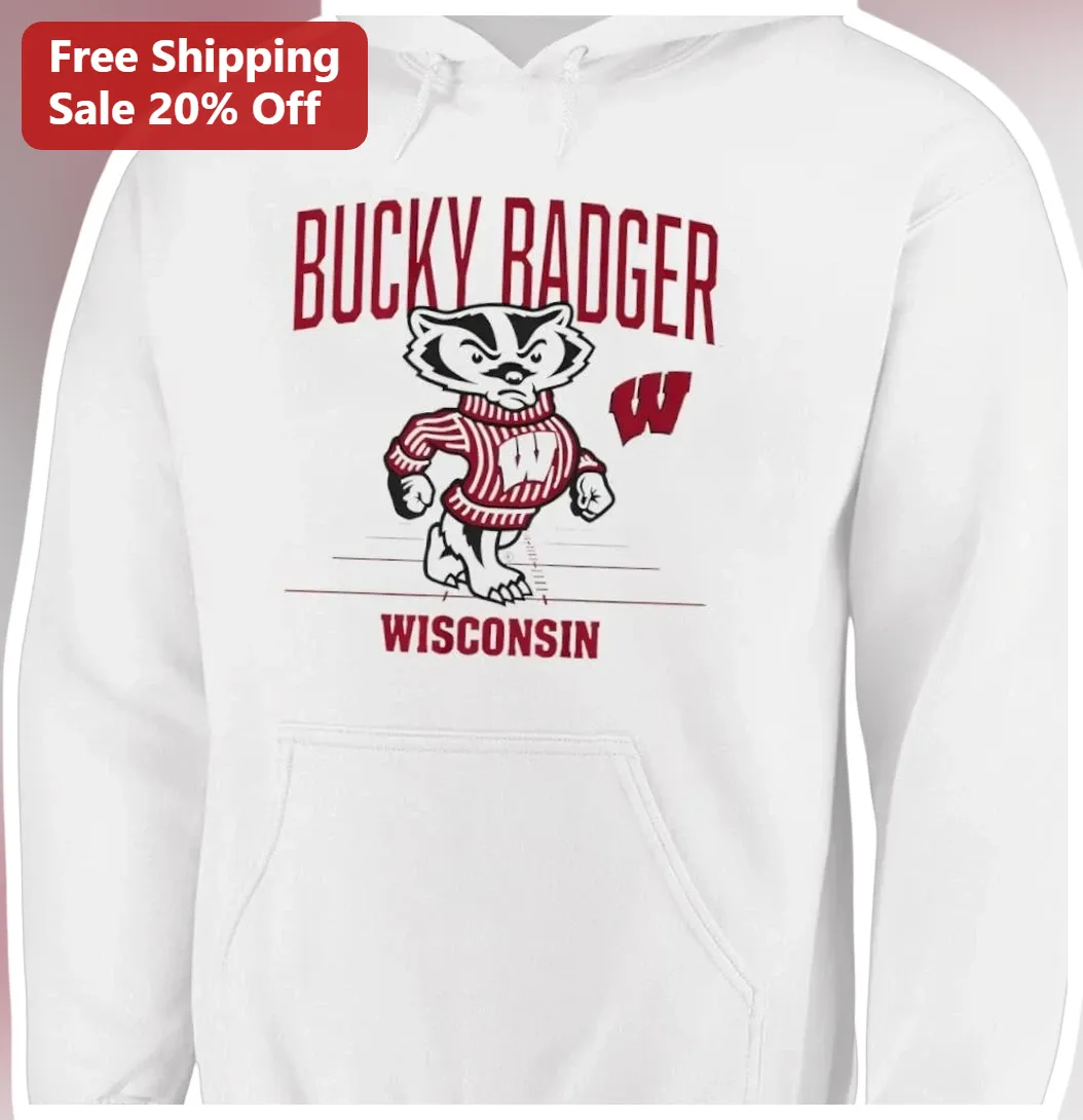 Bucky Badger Wisconsin Hoodie UW Madison College Sports Mascot Apparel Gift available at our Los Angeles warehouse