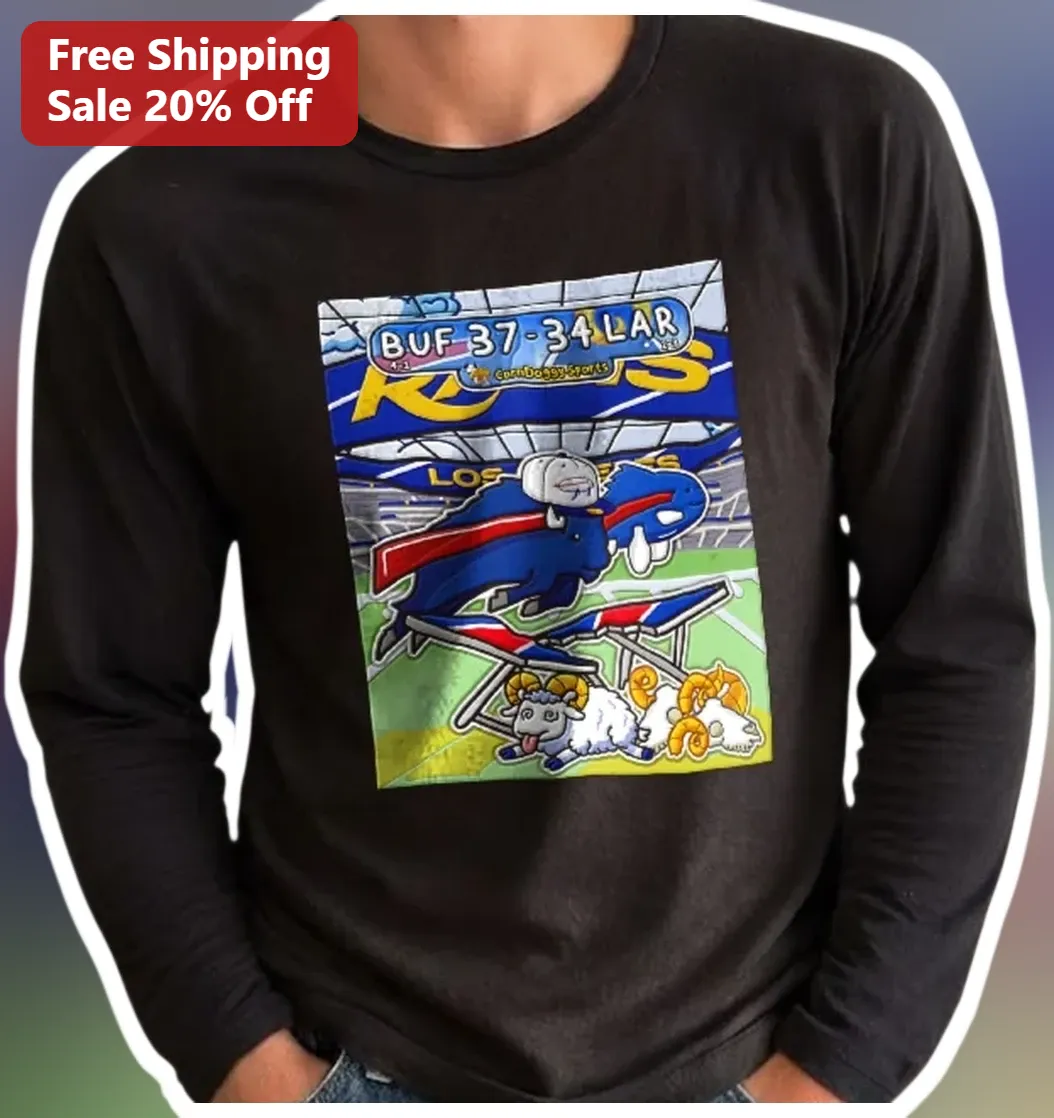 BUF 37-34 LAR Long Sleeve Tee Bills Rams OT Thriller Monday Night Football Shirt available at our Los Angeles warehouse