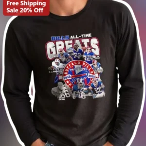 Buffalo Bills All-Time Greats Long Sleeve Tee NFL Legends Jim Kelly Bruce Smith Thurman Thomas Gift available at our Los Angeles warehouse