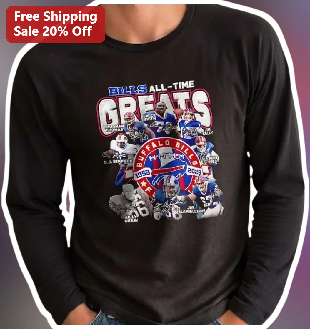 Buffalo Bills All-Time Greats Long Sleeve Tee NFL Legends Ji — Los Angeles Buffalo Bills All-Time Greats Long Sleeve Tee NFL Legends Jim Kelly Bruce Smith Thurman Thomas Gift available at our Los Angeles warehouse