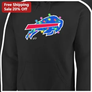 Buffalo Bills Christmas Lights Hoodie Black Pullover NFL Fan Holiday Gift available at our Los Angeles warehouse