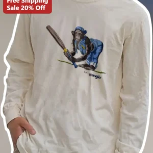 By Wrangler Vintage Chimp Baseball Long Sleeve Tee Retro Monkey Graphic Shirt available at our Los Angeles warehouse