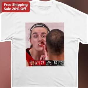 Caitlin Clark Tee WNBA Indiana Fever Bloody Nose Meme Graphic Shirt for Women Men available at our Los Angeles warehouse