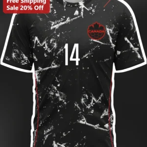 Canada Soccer Jersey Tee Black Maple Leaf Crest Sports Fan Gift available at our Los Angeles warehouse