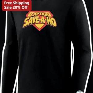 Captain Save-A-Ho Long Sleeve Tee Funny Christmas Superhero Parody Gift for Men Women Holiday Humor available at our Los Angeles warehouse