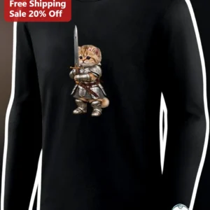 Cat Knight Armor Sword Long Sleeve Shirt Cute Medieval Feline Fantasy Gift available at our Los Angeles warehouse