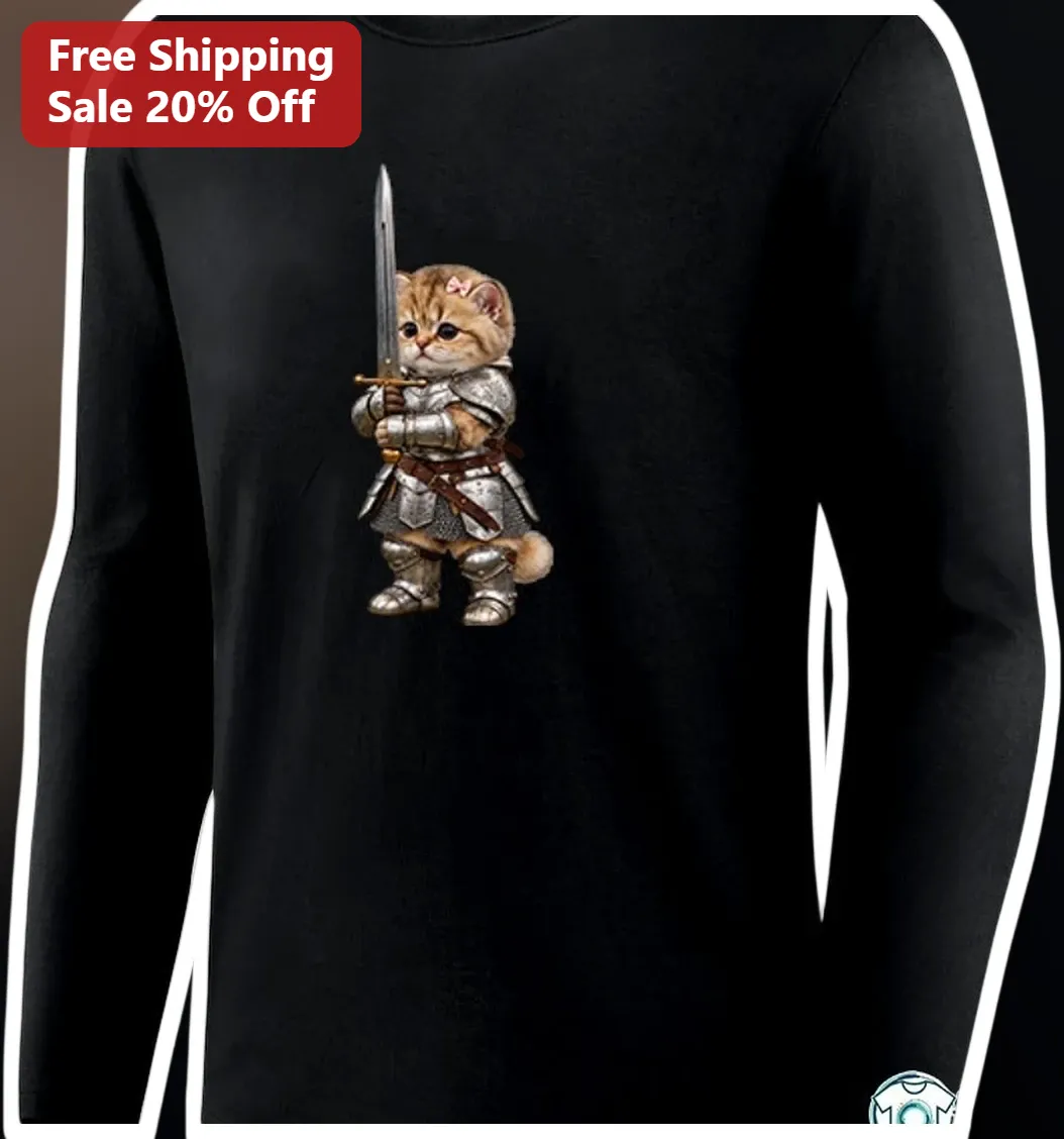 Cat Knight Armor Sword Long Sleeve Shirt Cute Medieval Felin — Los Angeles Cat Knight Armor Sword Long Sleeve Shirt Cute Medieval Feline Fantasy Gift available at our Los Angeles warehouse