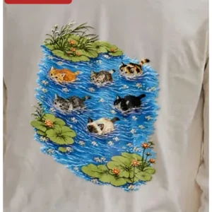 Cats Swimming in Pond Meme Graphic Tee Funny Cat Lover Shirt available at our Los Angeles warehouse