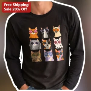 Cats Wearing Sunglasses Graphic Tee Cool Kitty Meme Aesthetic Shirt for Cat Lovers available at our Los Angeles warehouse