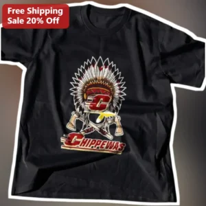 Central Michigan Chippewas Tee Native American Headdress Graphic T-Shirt available at our Los Angeles warehouse