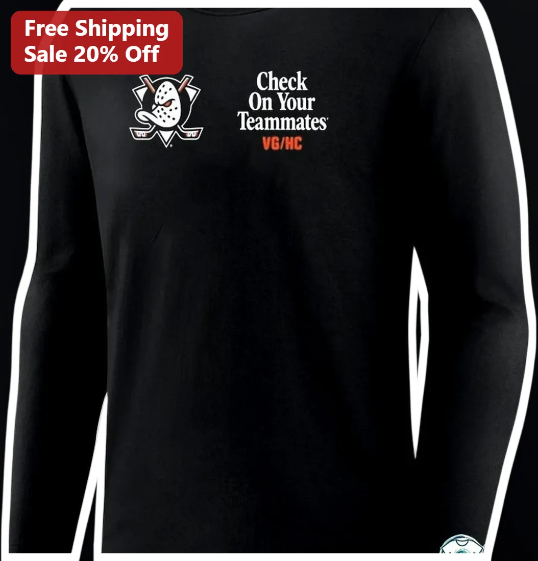 Check On Your Teammates Long Sleeve Tee Hockey Goalie Mask Ice Sports Apparel Gift available at our Los Angeles warehouse