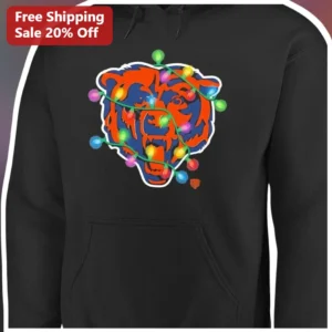 Chicago Bears Hoodie Christmas Lights Bear Logo Pullover Holiday NFL Fan Gear Gift available at our Los Angeles warehouse