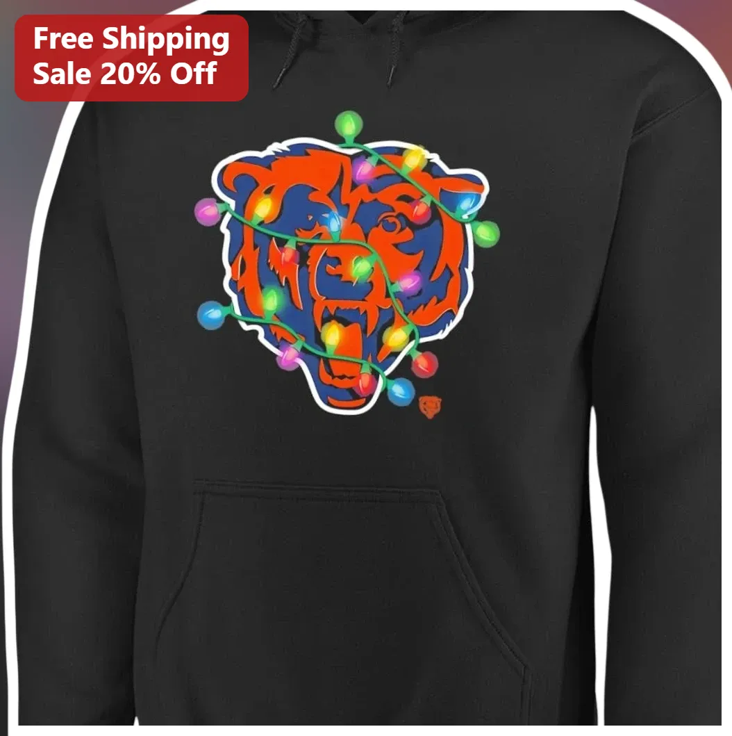 Chicago Bears Hoodie Christmas Lights Bear Logo Pullover Holiday NFL Fan Gear Gift available at our Los Angeles warehouse