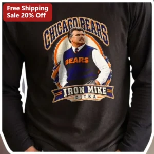 Chicago Bears Iron Mike Ditka Vintage Portrait Long Sleeve Tee available at our Los Angeles warehouse