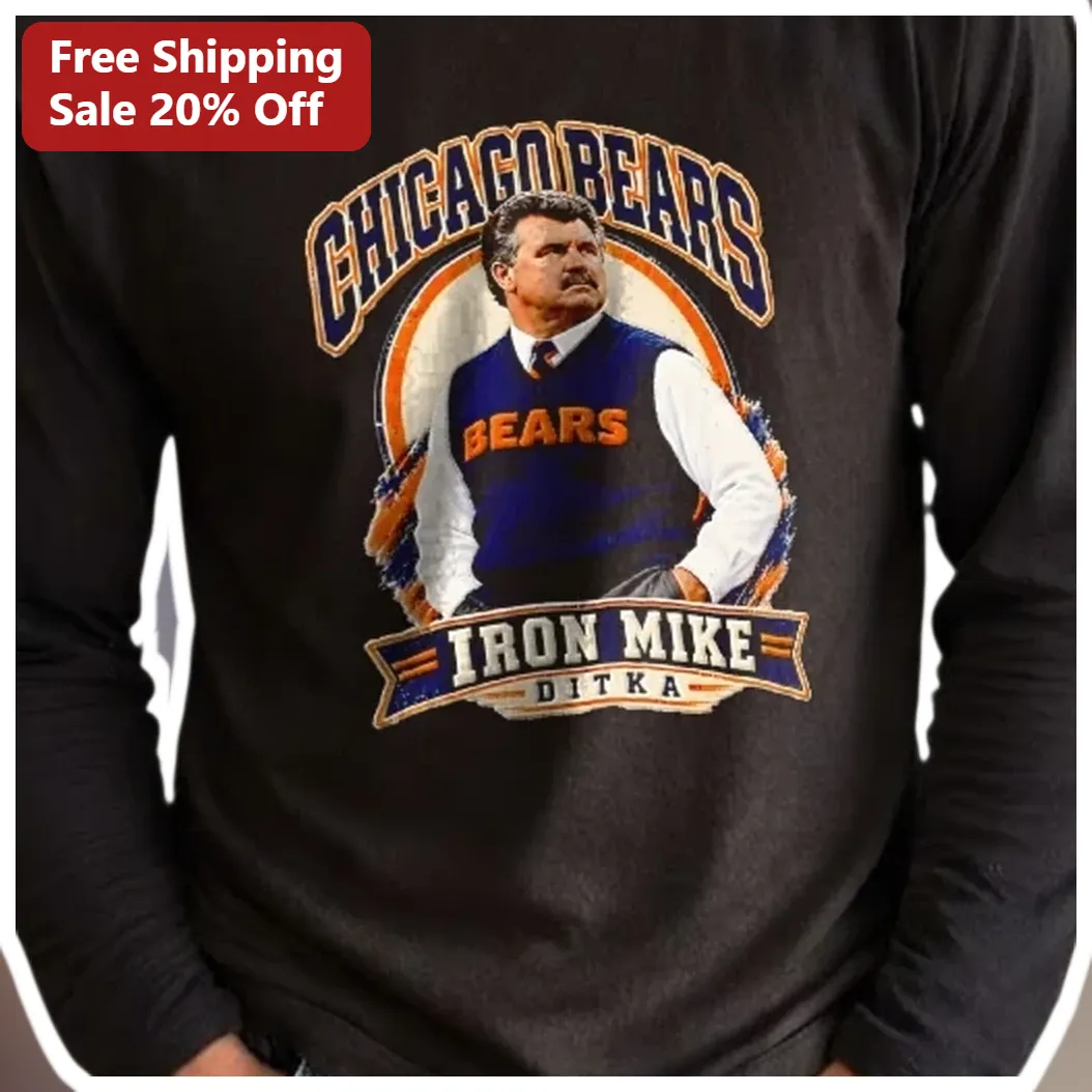 Chicago Bears Iron Mike Ditka Vintage Portrait Long Sleeve Tee available at our Los Angeles warehouse