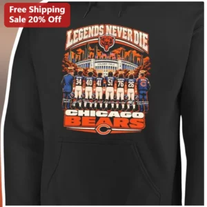 Chicago Bears Legends Never Die Hoodie Vintage NFL Fan Gear Mike Ditka Soldier Field Graphic Pullove available at our Los Angeles warehouse