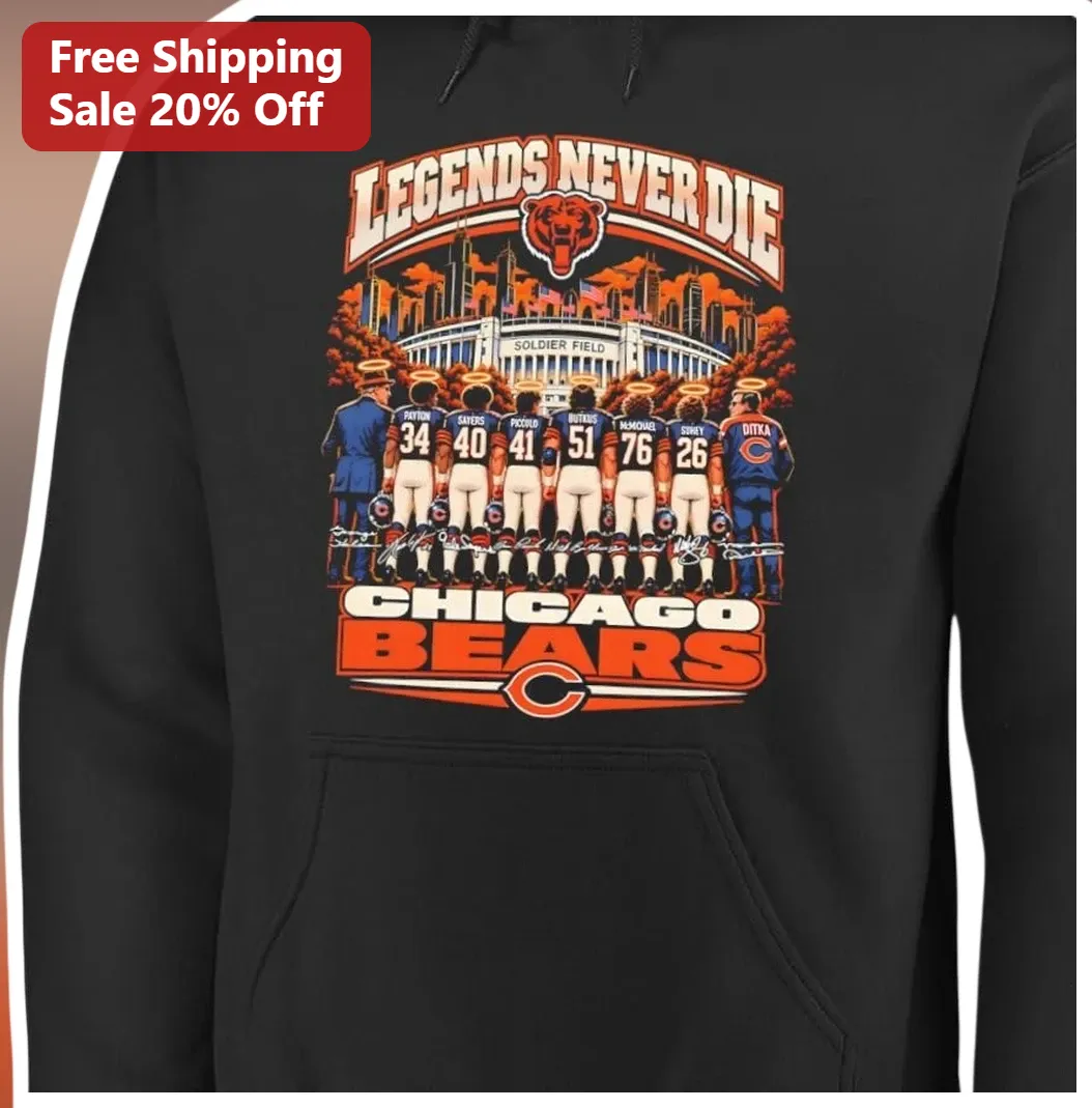 Chicago Bears Legends Never Die Hoodie Vintage NFL Fan Gear — Los Angeles Chicago Bears Legends Never Die Hoodie Vintage NFL Fan Gear Mike Ditka Soldier Field Graphic Pullove available at our Los Angeles warehouse