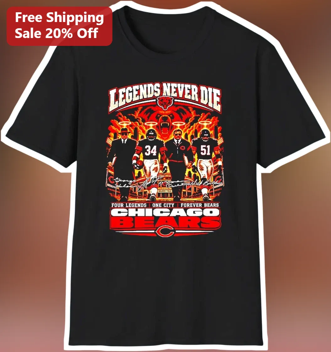 Chicago Bears Legends Never Die Vintage Football Tee Four Legends One City Forever Bears Gift available at our Los Angeles warehouse