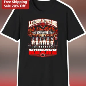 Chicago Bears Legends Never Die Vintage NFL Fan Graphic Tee available at our Los Angeles warehouse