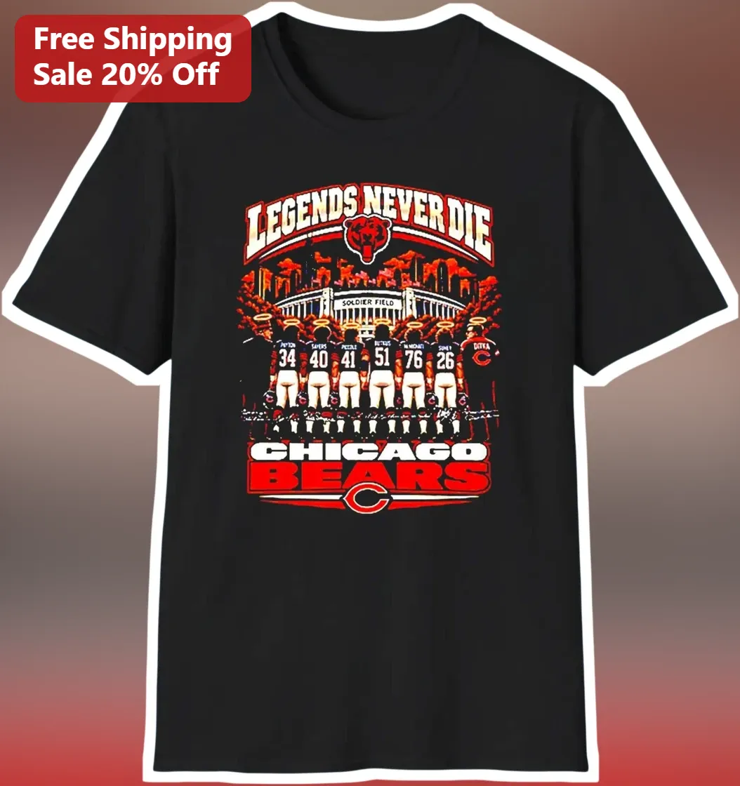 Chicago Bears Legends Never Die Vintage NFL Fan Graphic Tee available at our Los Angeles warehouse