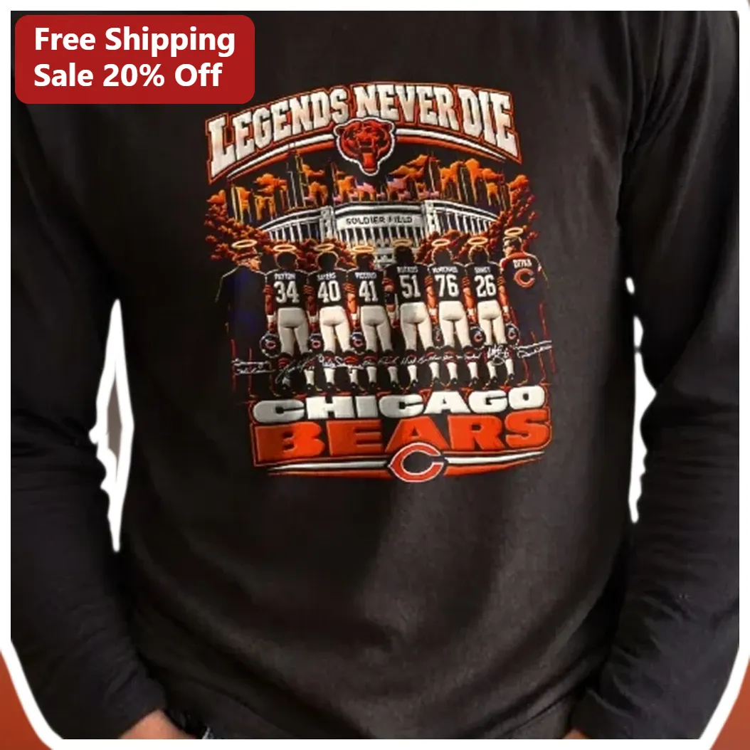 Chicago Bears Long Sleeve Tee Legends Never Die Vintage Foot — Los Angeles Chicago Bears Long Sleeve Tee Legends Never Die Vintage Football Fan Gift available at our Los Angeles warehouse