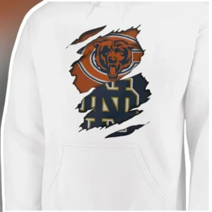 Chicago Bears Notre Dame Torn Effect Hoodie Dual Team Fan Apparel Distressed College NFL Crossover P available at our Los Angeles warehouse