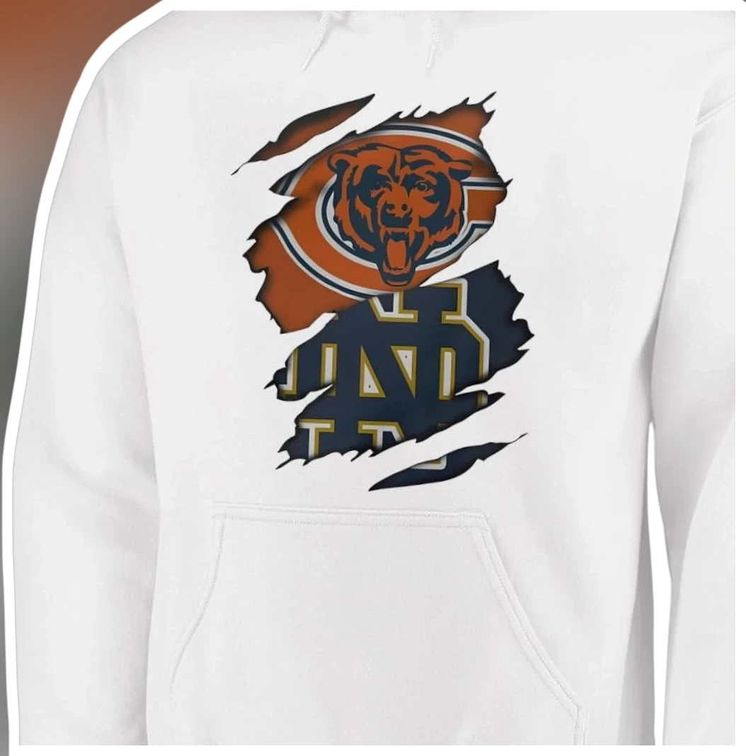 Chicago Bears Notre Dame Torn Effect Hoodie Dual Team Fan Ap — Los Angeles Chicago Bears Notre Dame Torn Effect Hoodie Dual Team Fan Apparel Distressed College NFL Crossover P available at our Los Angeles warehouse