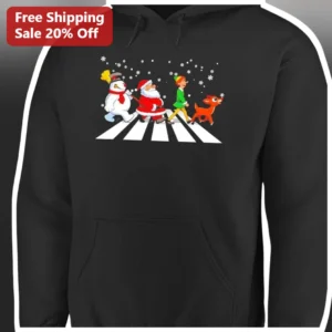 Christmas Abbey Road Hoodie Santa Claus Snowman Elf...