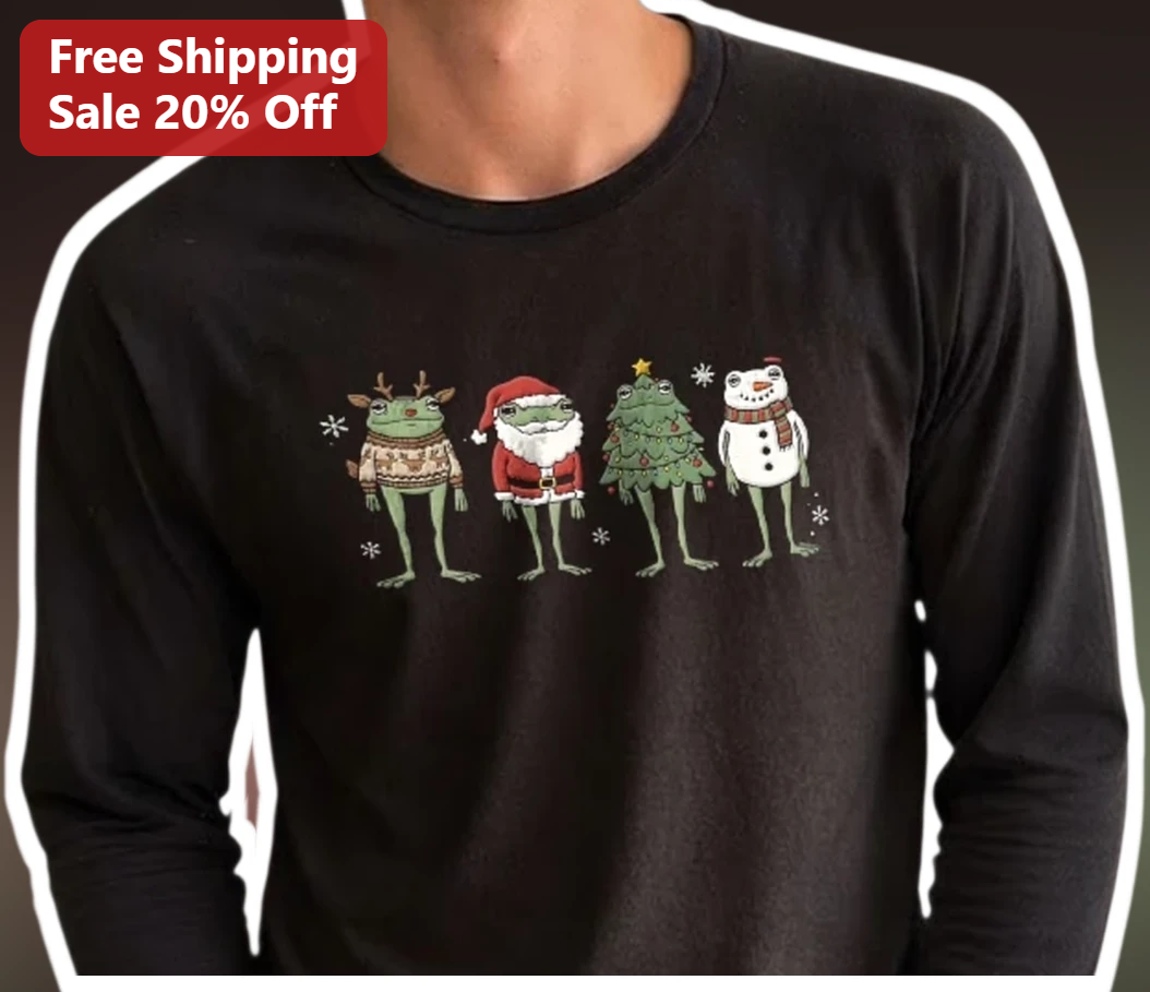 Christmas Frog Squad Long Sleeve Tee Funny Holiday Gift for Frog Lovers available at our Los Angeles warehouse