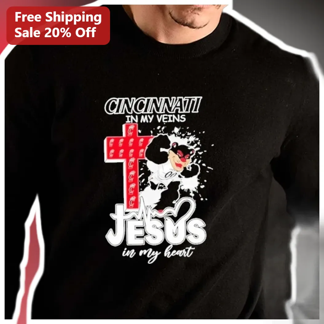 Cincinnati In My Veins Jesus In My Heart Sweatshirt Christian Reds Fan Gift available at our Los Angeles warehouse