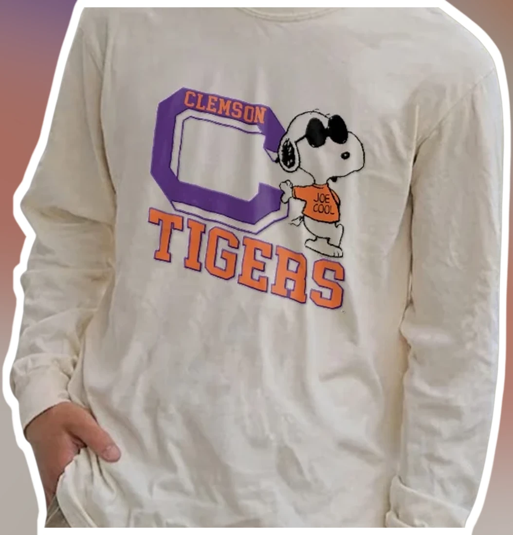 Clemson Tigers Snoopy Long Sleeve Shirt Retro Joe Cool College Football Fan Gear available at our Los Angeles warehouse