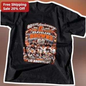 Cleveland Browns 80th Anniversary Tee The Dawg Pound Go Browns Go Vintage NFL Fan Gift available at our Los Angeles warehouse