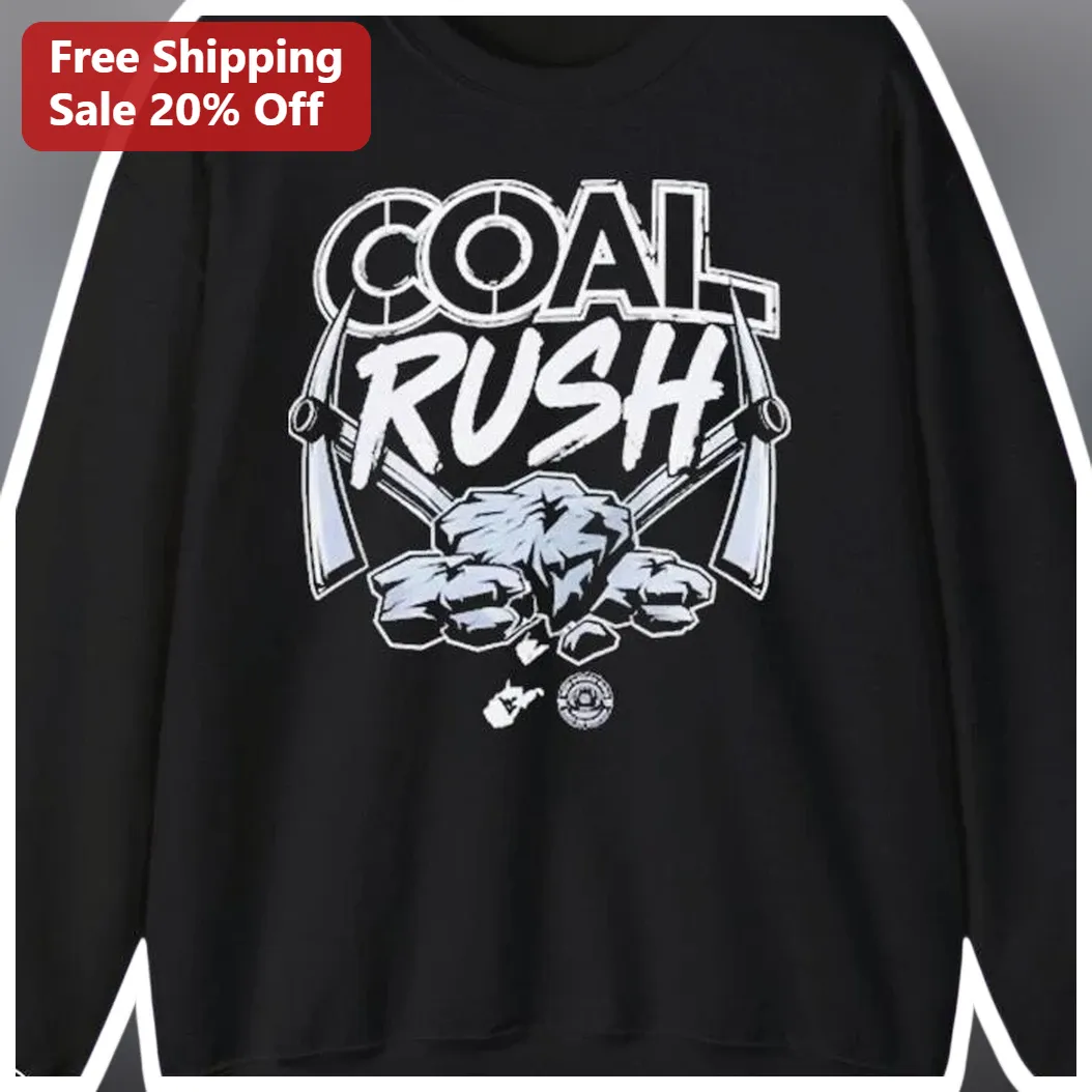 Coal Rush West Virginia Mountaineers Sweatshirt WVU Football Vintage Distressed Graphic Apparel available at our Los Angeles warehouse