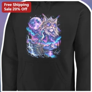 Cosmic Maine Coon Cat and Dragon Fantasy Hoodie available at our Los Angeles warehouse