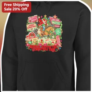 Cowboy Christmas Hoodie Merry Bright Lone Star Motel Y'all Come Back Rockin Around The Christmas Tre available at our Los Angeles warehouse