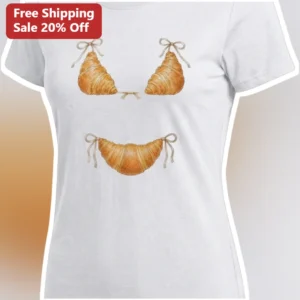 Croissant Bikini Graphic Tee Funny French Pastry Lover Gift for Women available at our Los Angeles warehouse