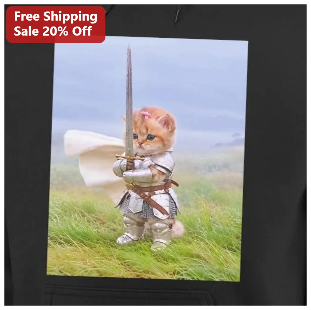 Cute Kitten Knight Fantasy Graphic Tee for Cat Lovers — Los Angeles Cute Kitten Knight Fantasy Graphic Tee for Cat Lovers available at our Los Angeles warehouse