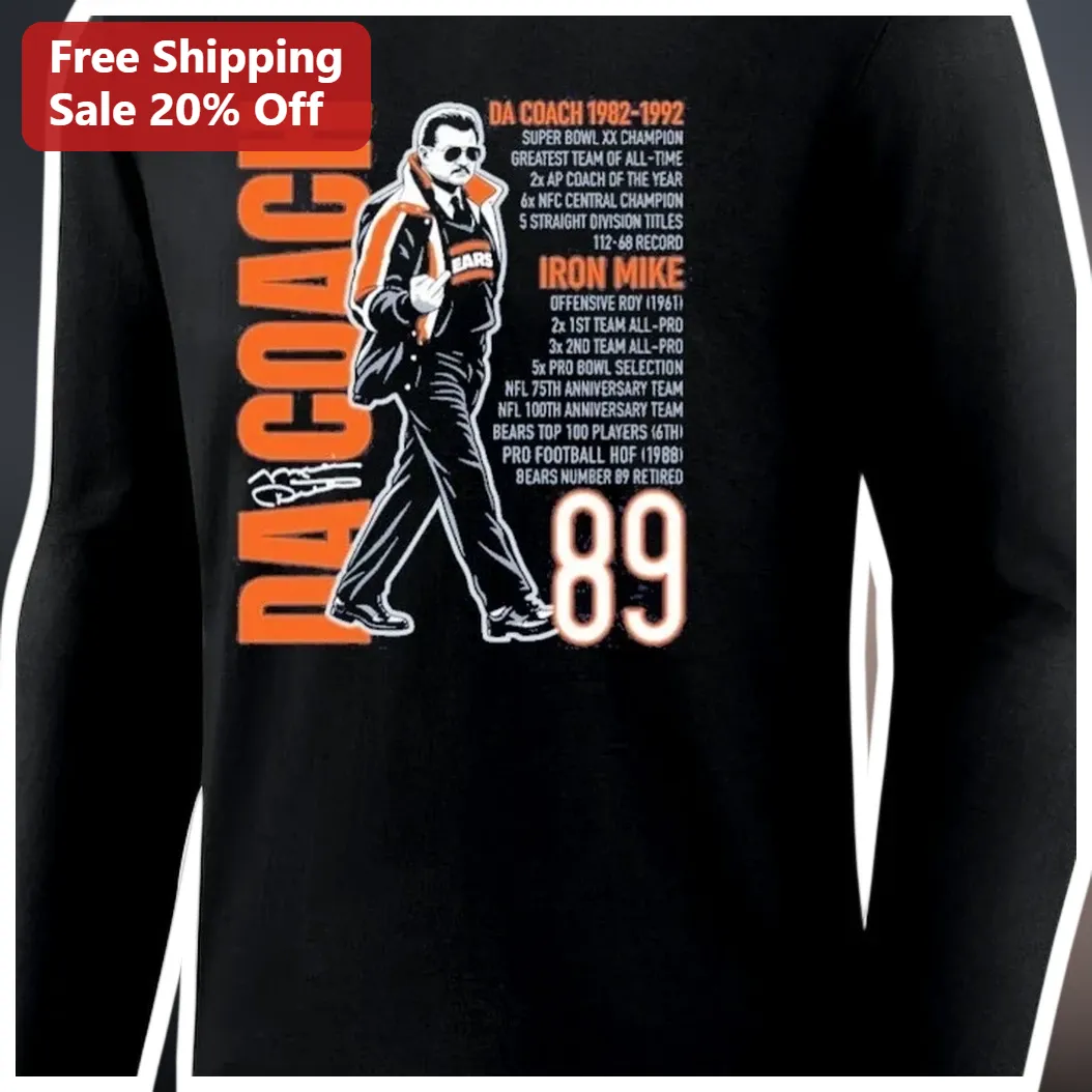 DA COACH Iron Mike Ditka Long Sleeve Shirt Chicago Bears Leg — Los Angeles DA COACH Iron Mike Ditka Long Sleeve Shirt Chicago Bears Legend Tribute Apparel available at our Los Angeles warehouse