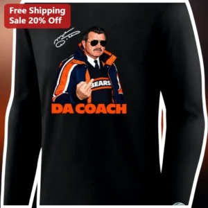 DA COACH Long Sleeve Shirt Mike Ditka Chicago Bears NFL Legend Black Cotton Winter Layering Tee available at our Los Angeles warehouse