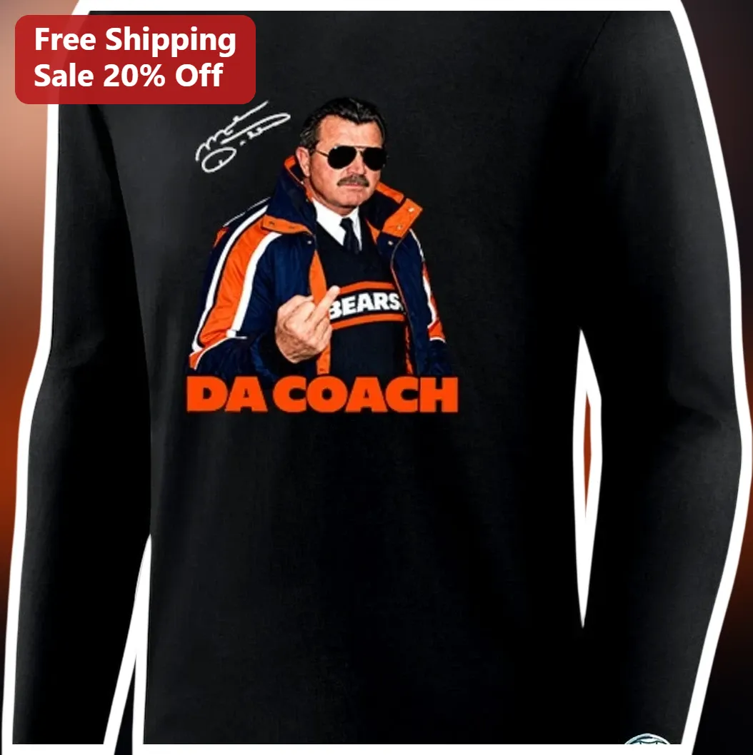 DA COACH Long Sleeve Shirt Mike Ditka Chicago Bears NFL Legend Black Cotton Winter Layering Tee available at our Los Angeles warehouse