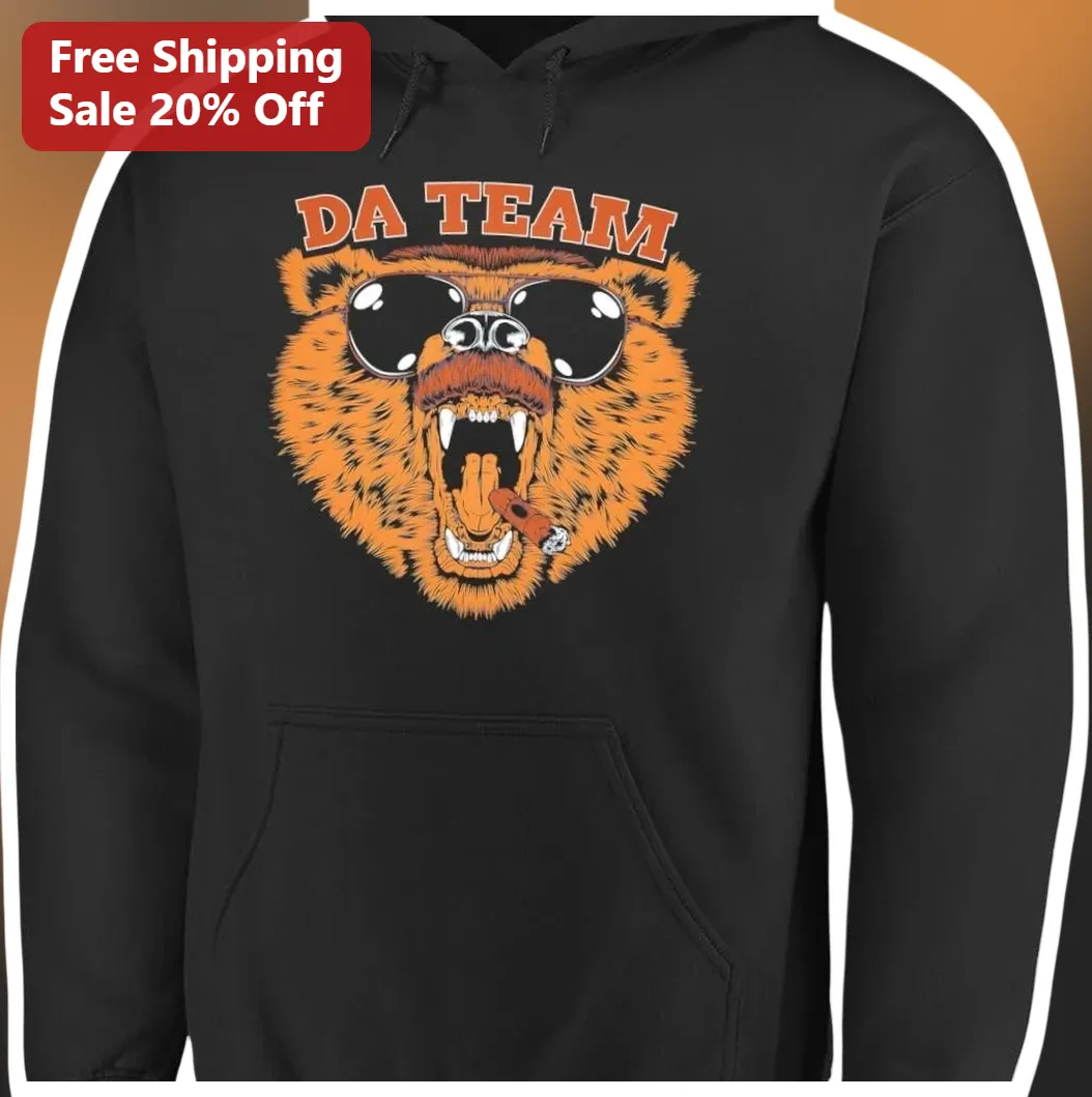 DA Team Hoodie Chicago Bears Fan Gift Funny Roaring Bear Sun — Los Angeles DA Team Hoodie Chicago Bears Fan Gift Funny Roaring Bear Sunglasses Graphic Pullover available at our Los Angeles warehouse
